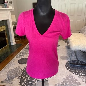 Hot Pink V-Neck Cotton T-Shirt - Size S